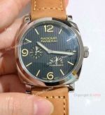 Copy Panerai Radiomir Power Reserve Watch SS Black Stripe Dial with Brown Leather Band
